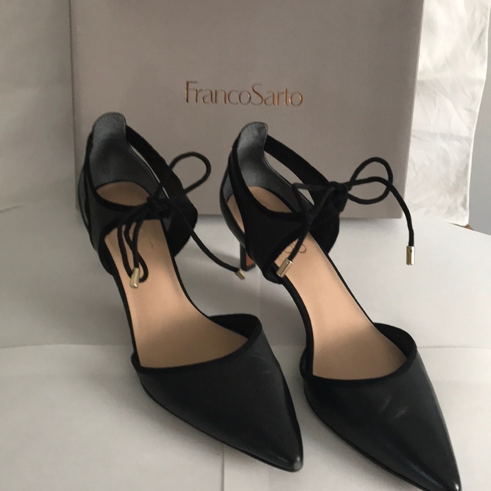 Franco Sarto Black Tie 2 Inch Heel, Size 7 1/2